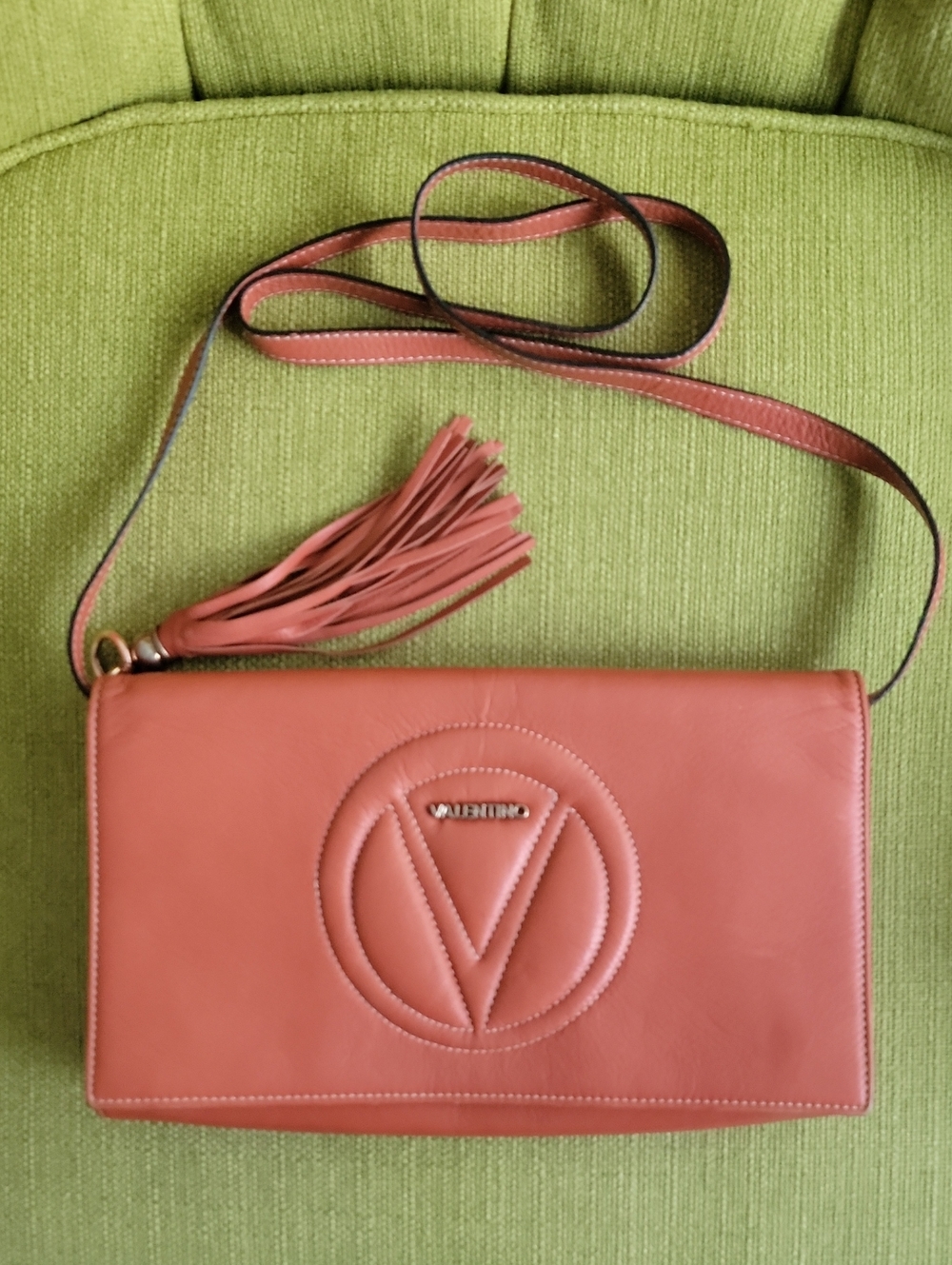 Mario Valentino Coral Pink Leather Crossbody with Tassel